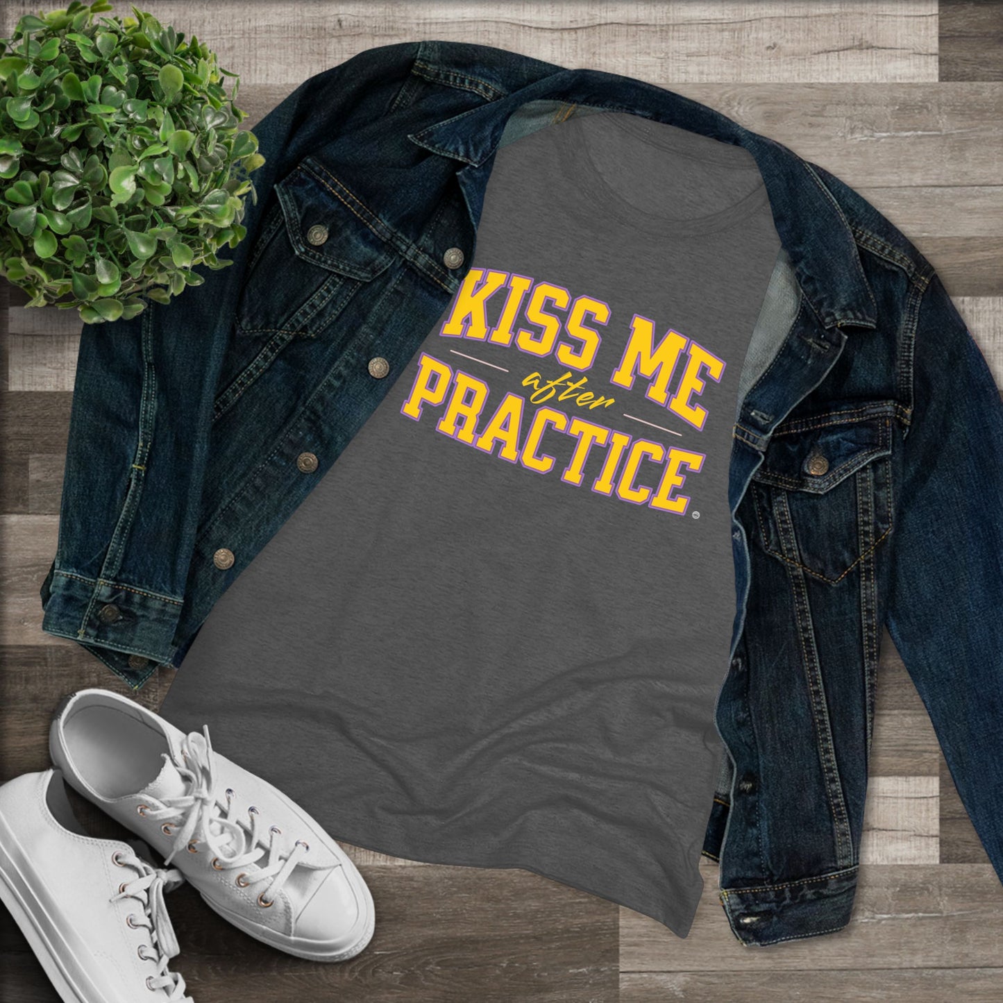 Kiss Me After Practice - Yellow Text - Tri-blend Tee