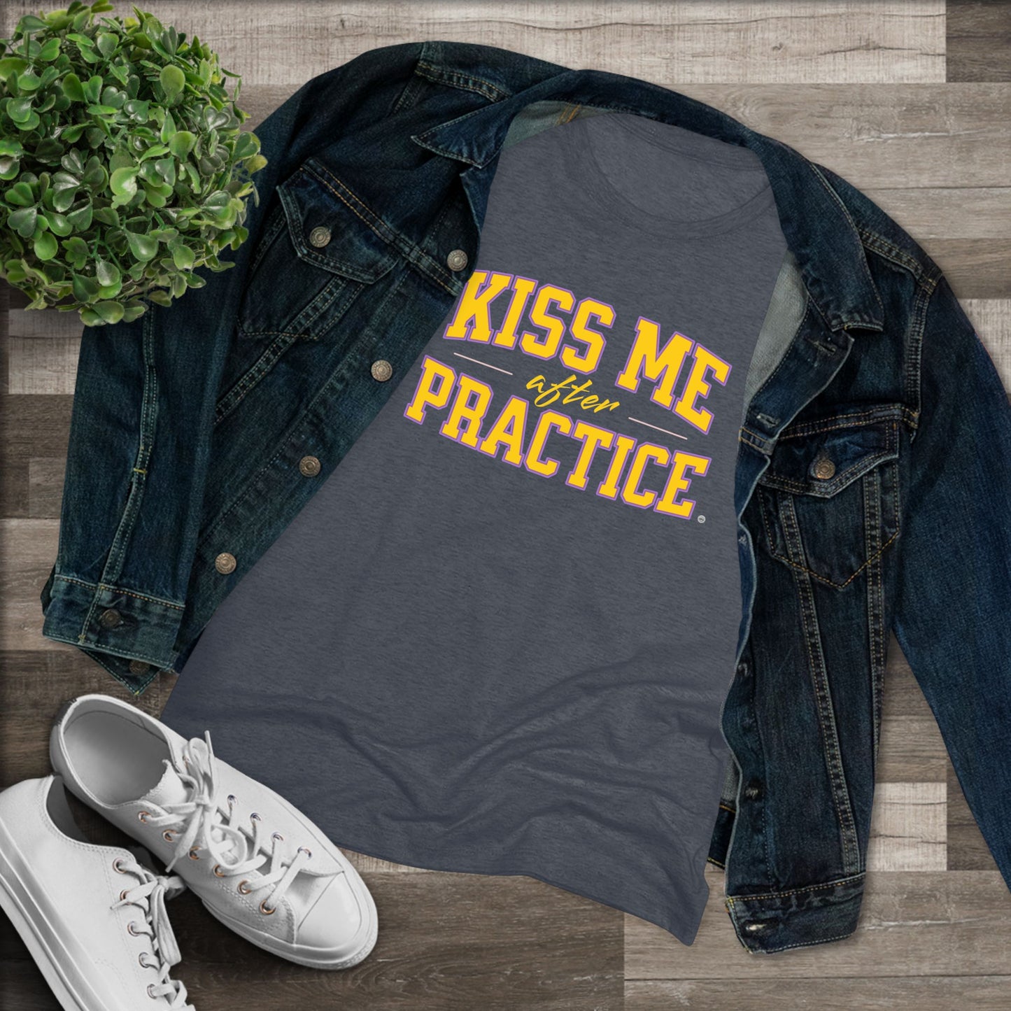 Kiss Me After Practice - Yellow Text - Tri-blend Tee