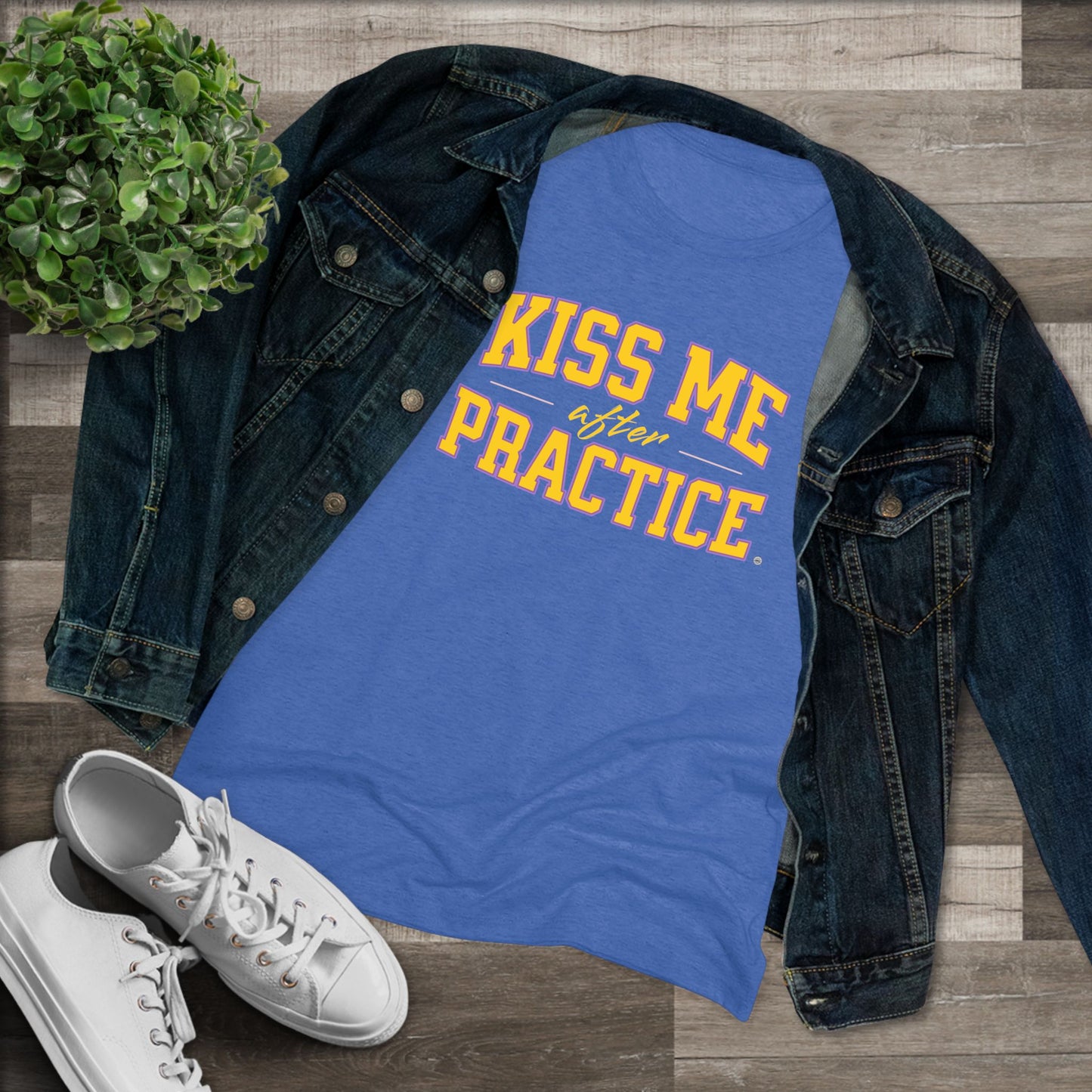 Kiss Me After Practice - Yellow Text - Tri-blend Tee