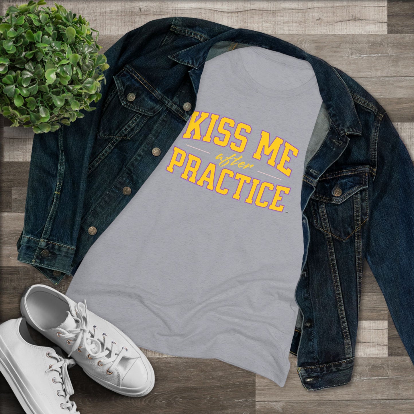 Kiss Me After Practice - Yellow Text - Tri-blend Tee