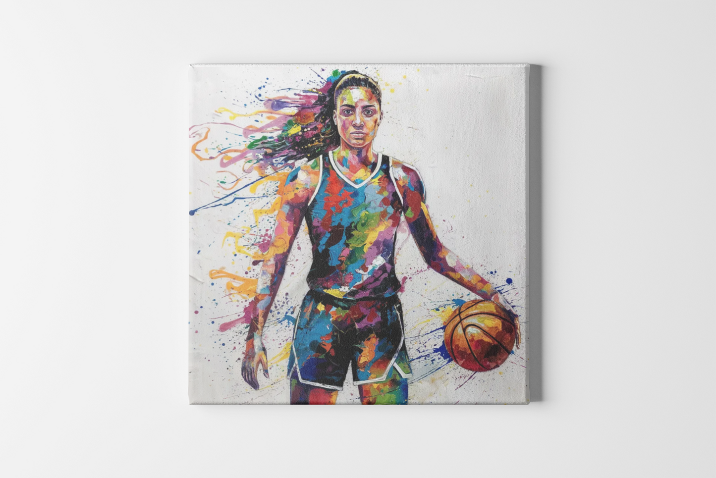 Colorful Female Basketball Player Matte Canvas Wall Art – Stretched Sports Painting