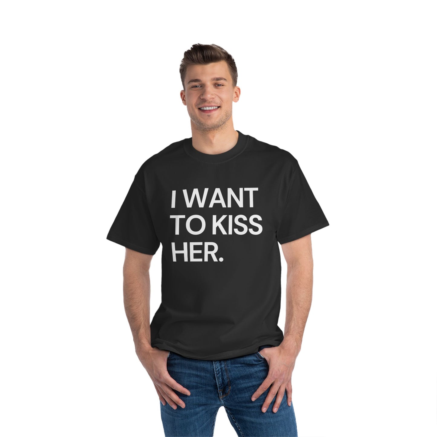 Short-Sleeve T-Shirt I WANT TO KISS HER Beefy-T® Design