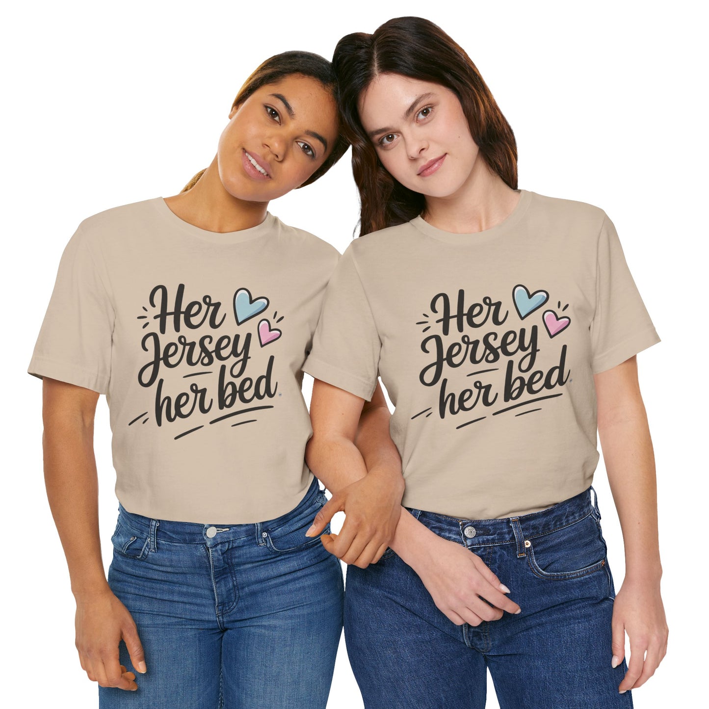 Her Jersey, Her Bed – Matching Sapphic Couple Tee