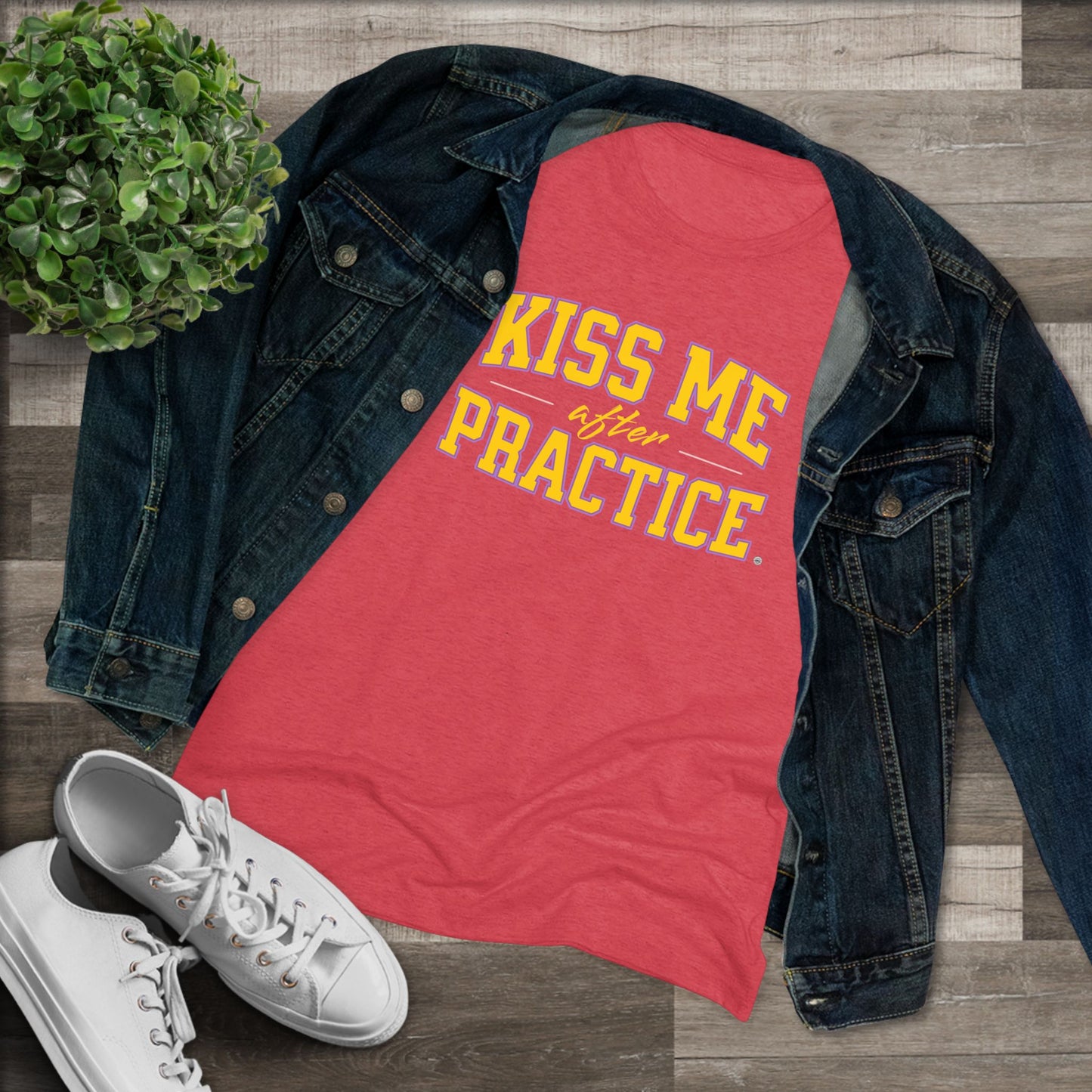 Kiss Me After Practice - Yellow Text - Tri-blend Tee