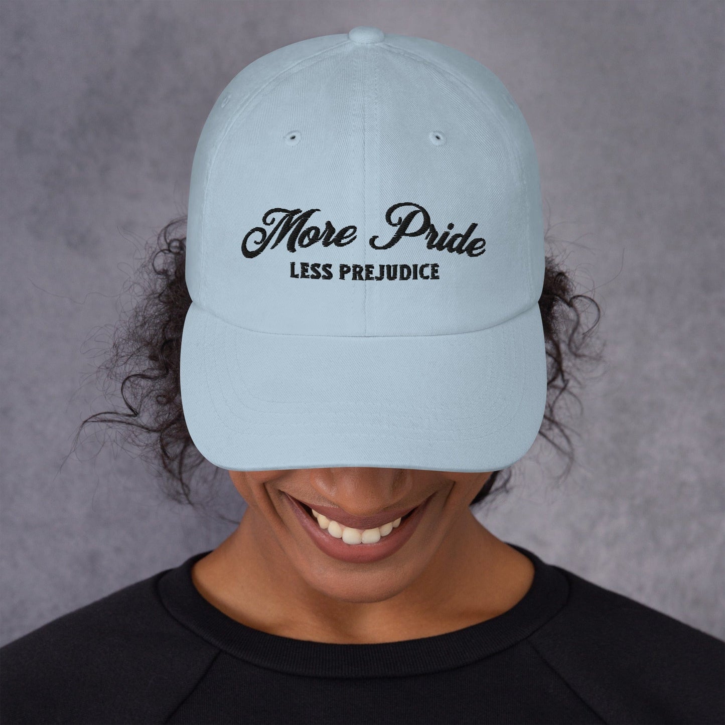 Hat "More Pride Less Prejudice" Cotton Embroidered hat Light Blue