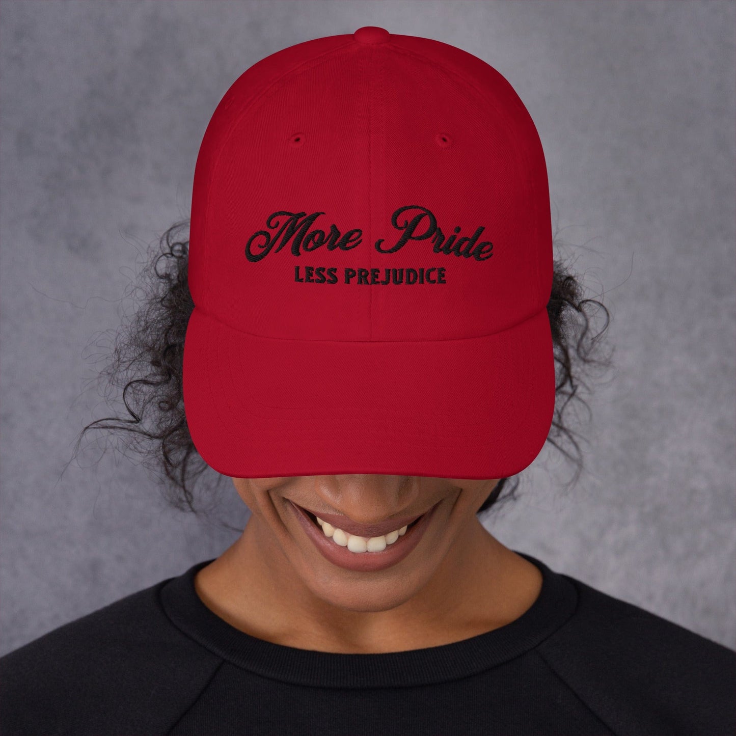Hat "More Pride Less Prejudice" Cotton Embroidered hat Cranberry