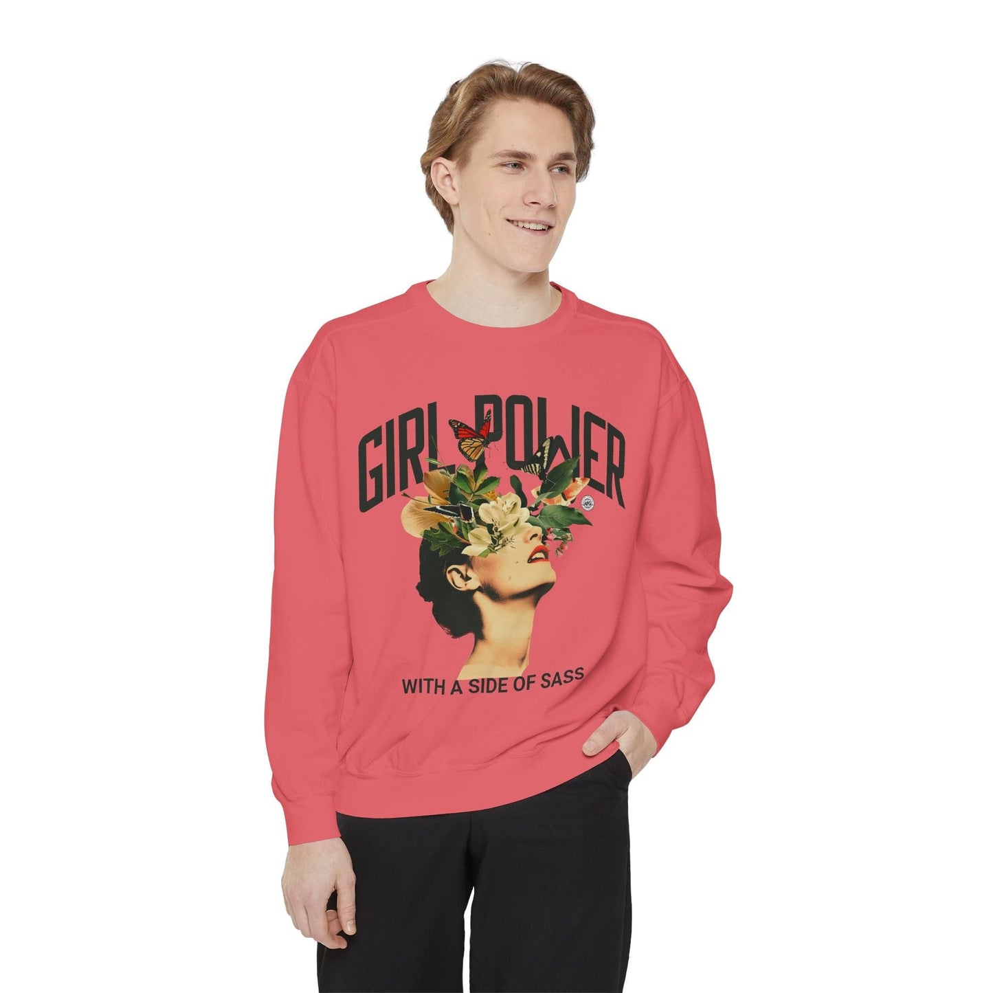 Sweatshirt Garment-Dyed Sweatshirt - Girlpower with a Side of Sass