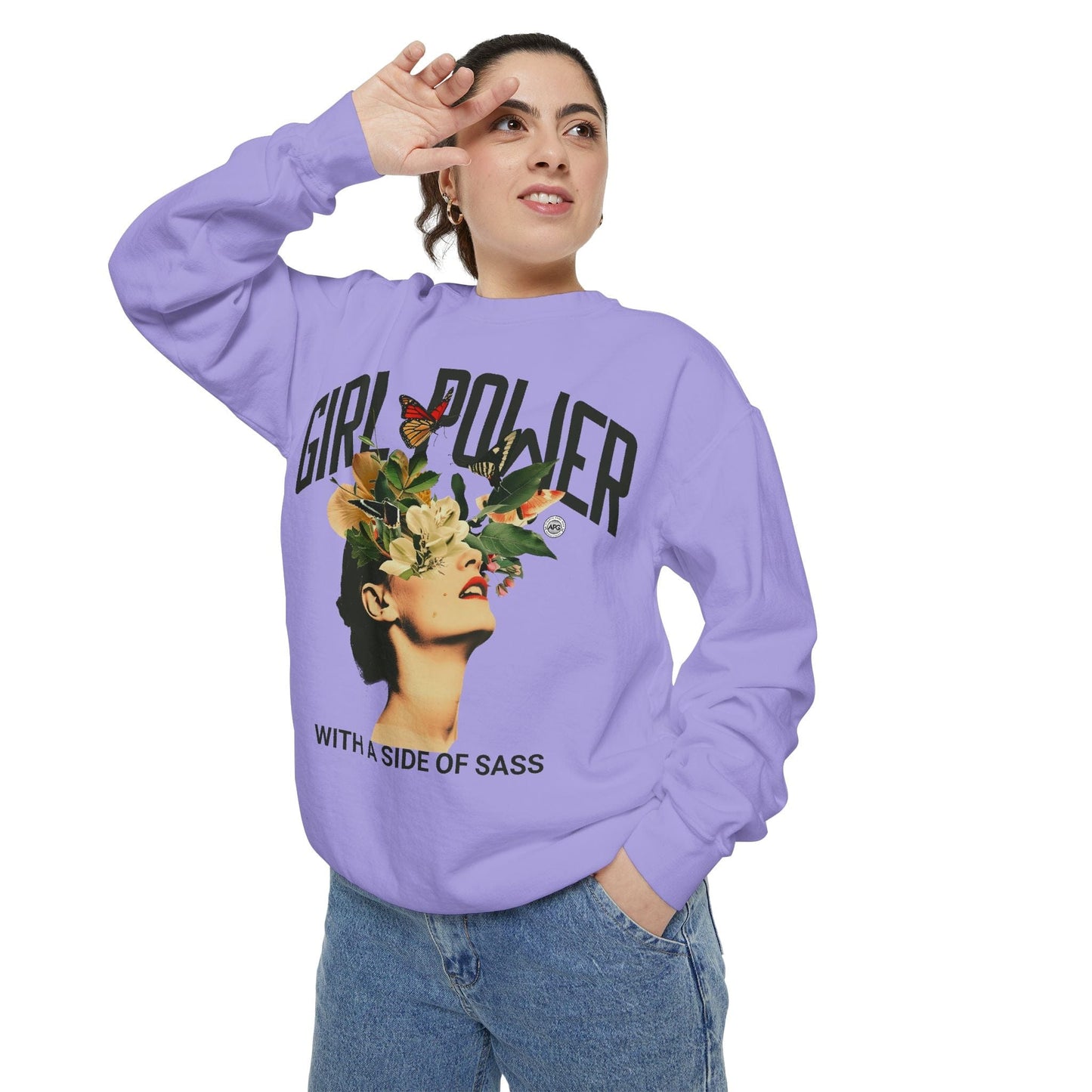 Sweatshirt Garment-Dyed Sweatshirt - Girlpower with a Side of Sass