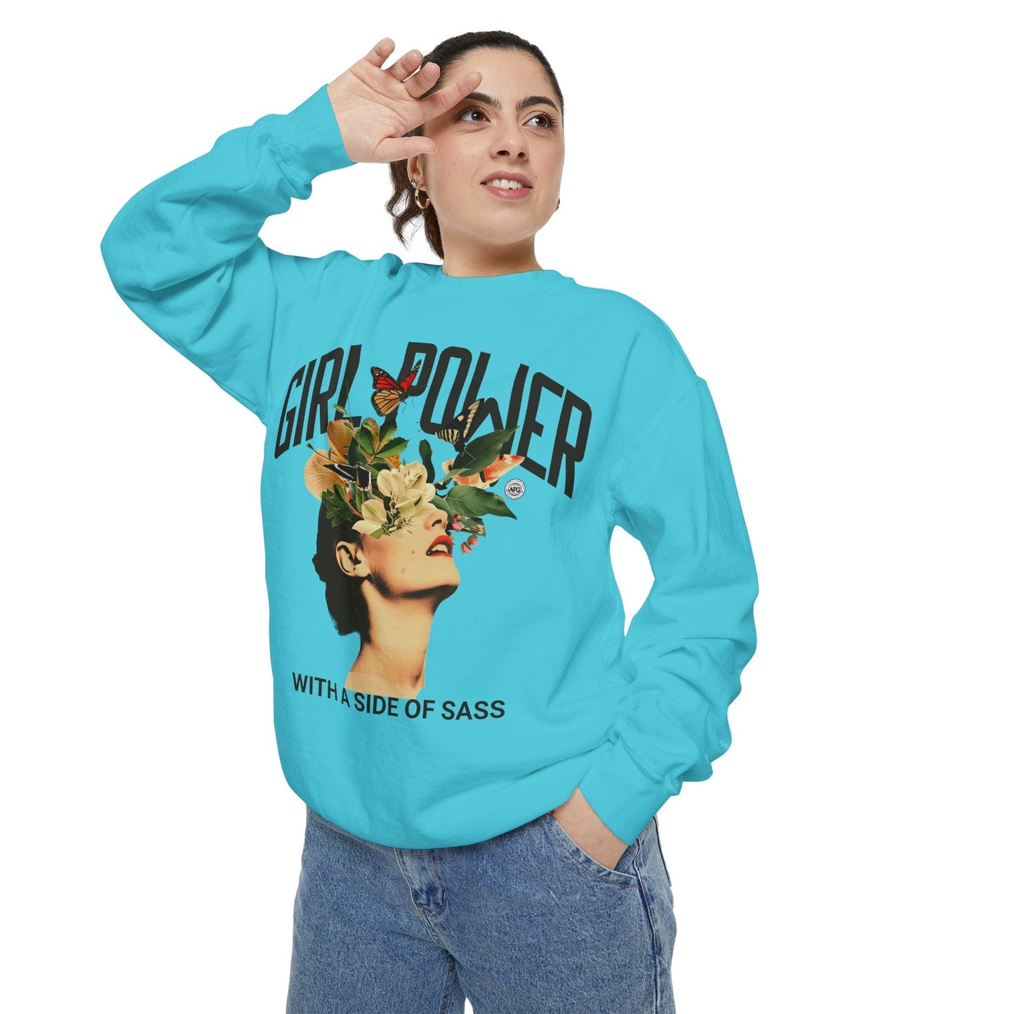 Sweatshirt Garment-Dyed Sweatshirt - Girlpower with a Side of Sass