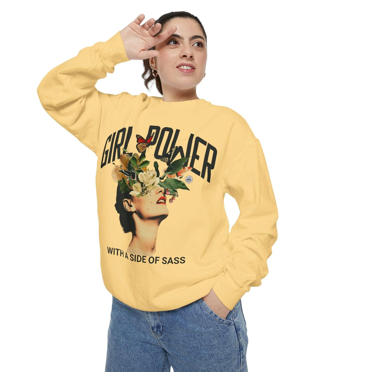 Sweatshirt Garment-Dyed Sweatshirt - Girlpower with a Side of Sass