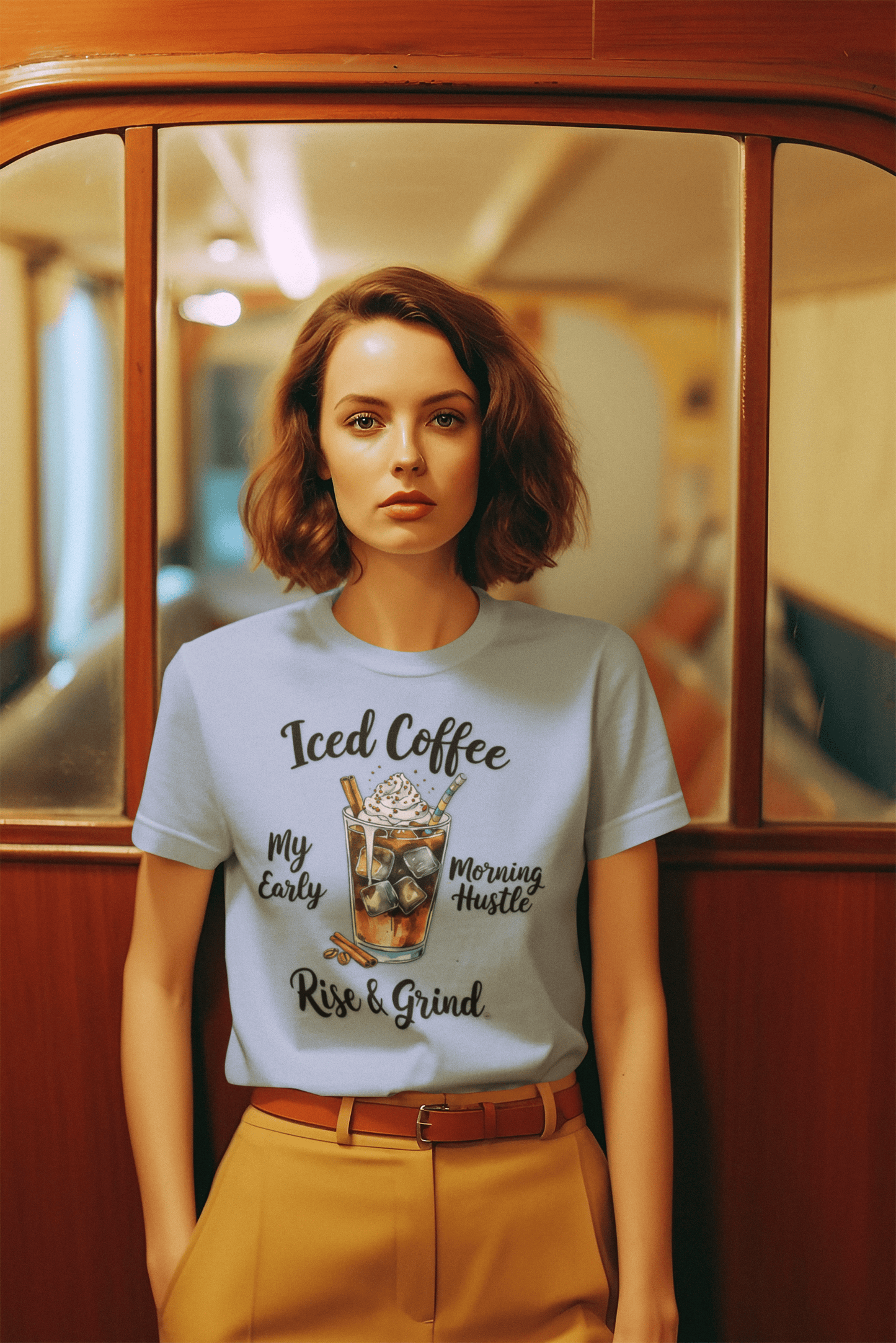 T-Shirt Coffee Lover Tee - Iced Coffee Rise & Grind Unisex Jersey Short Sleeve Tee