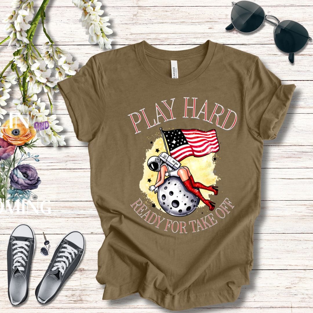 T-Shirt Graphic Tee - Play Hard - Ready for Take Off Unisex Jersey Short Sleeve Tee
