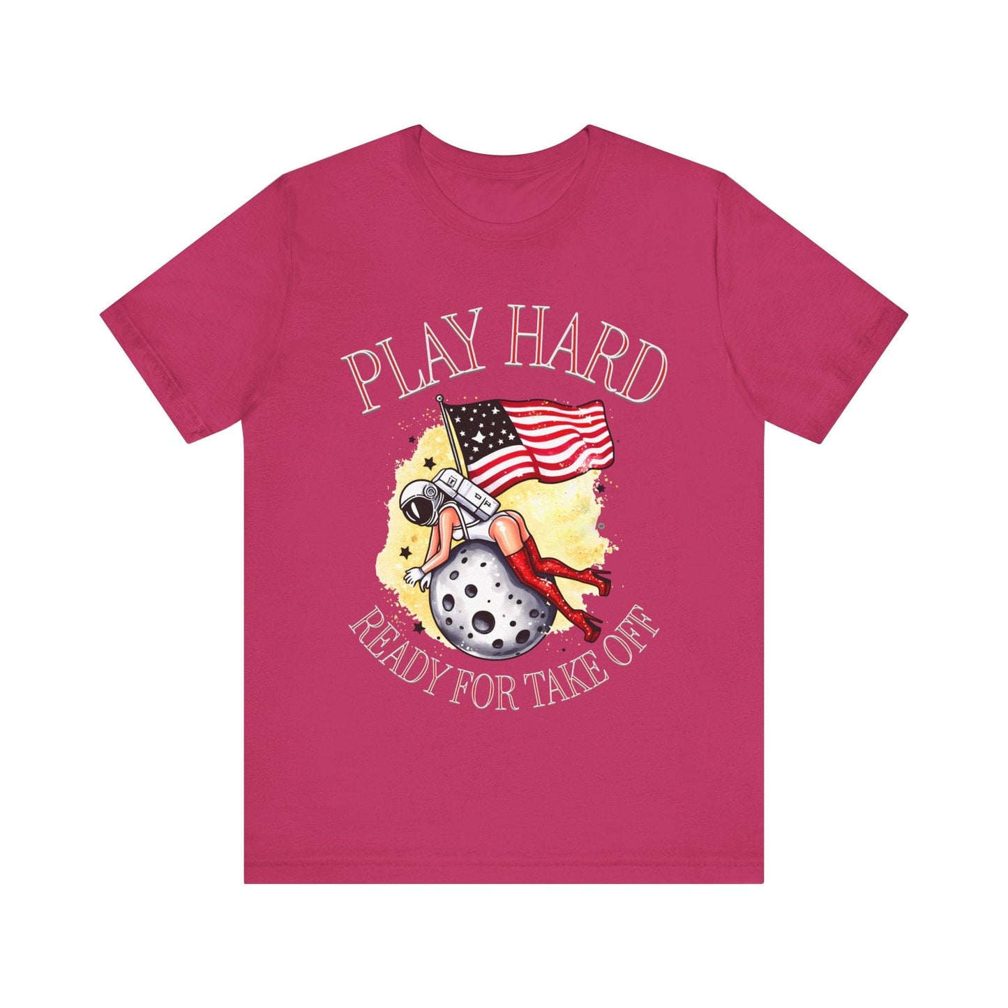 T-Shirt Graphic Tee - Play Hard - Ready for Take Off Unisex Jersey Short Sleeve Tee Berry / S