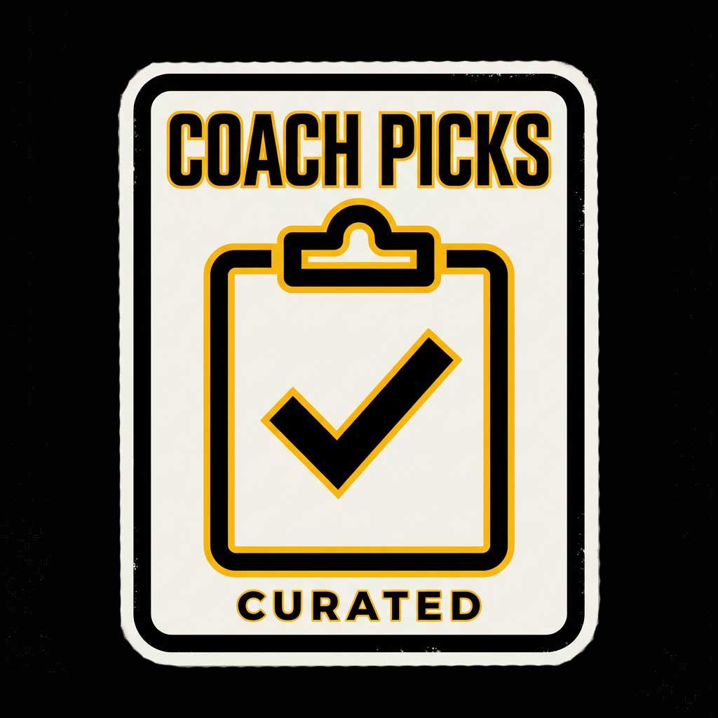 Coach Picks Curated badge — clipboard with checkmark icon and bold black and gold text, representing hand-selected athletic apparel by Athletic Pride Gear