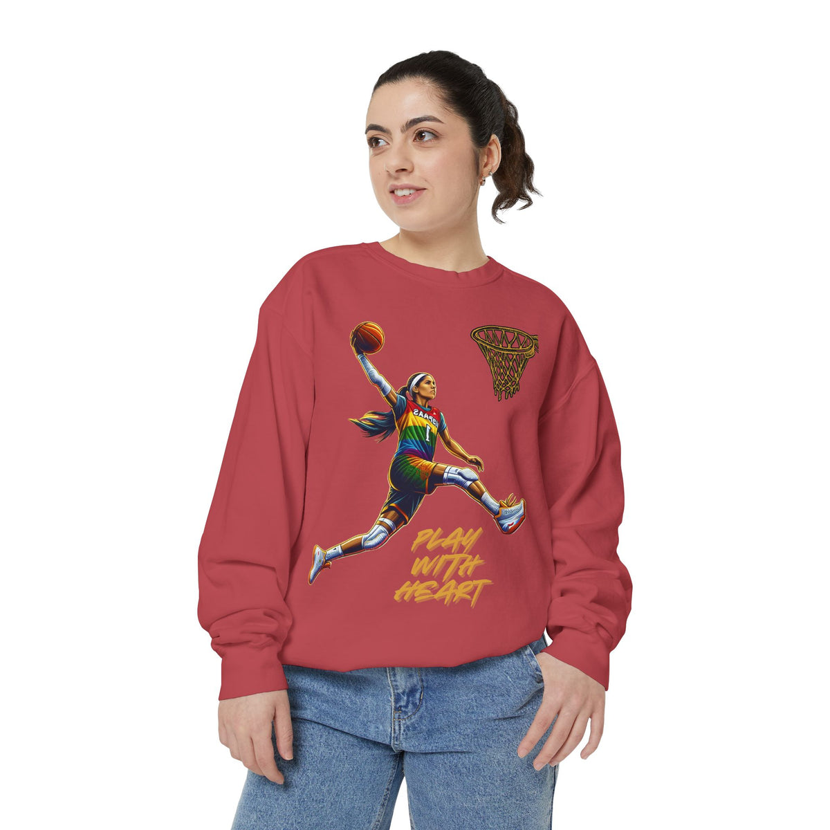 Play With Heart Basketball Crewneck Sweatshirt | Pride Athlete Graphic