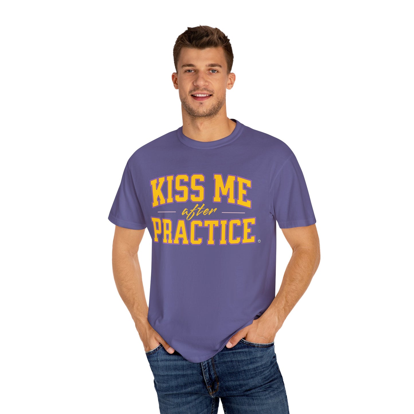 Unisex Tomboy T-shirt - 'Kiss Me after Practice' - Yellow Text