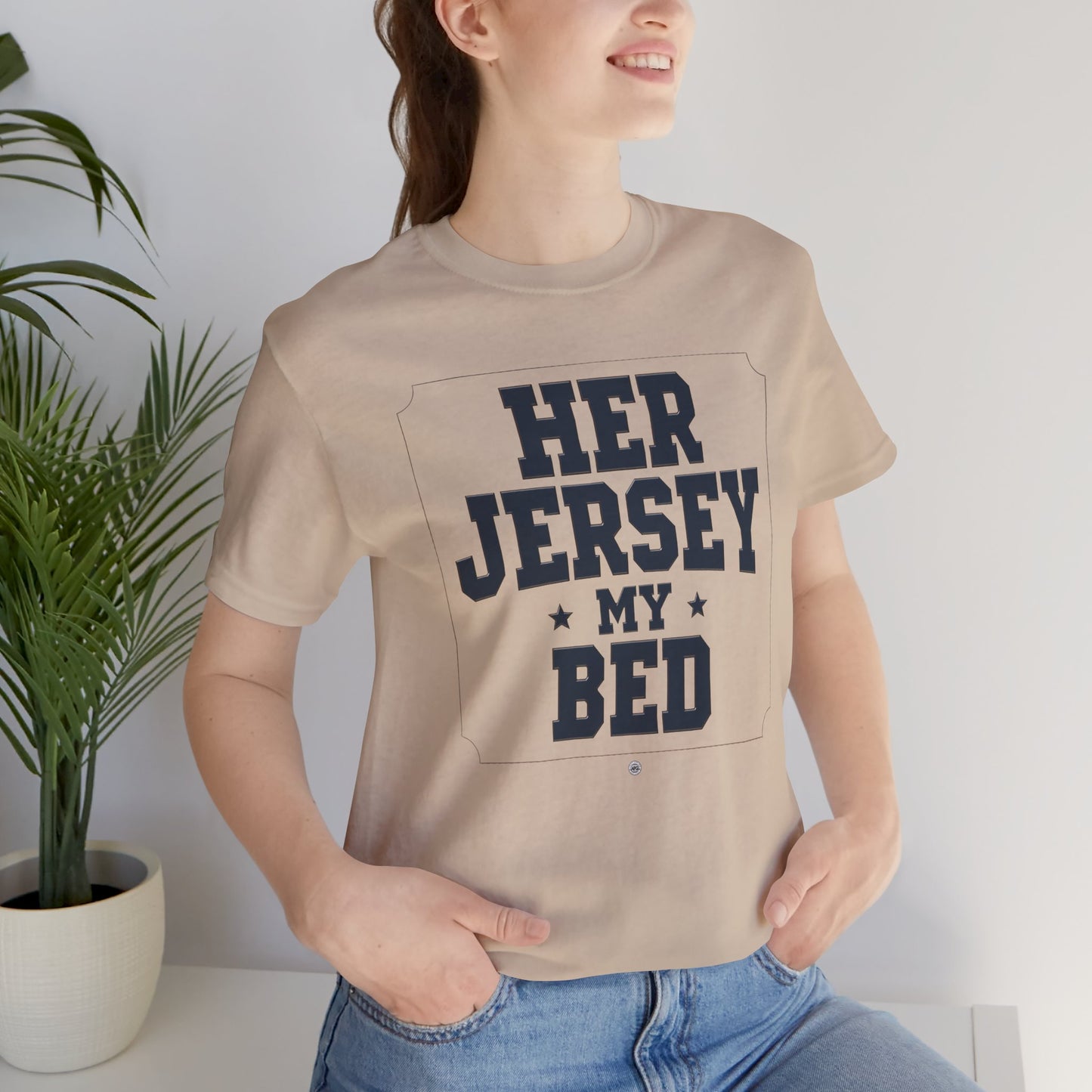 Her Jersey My Bed – Bold Varsity Sapphic Tee