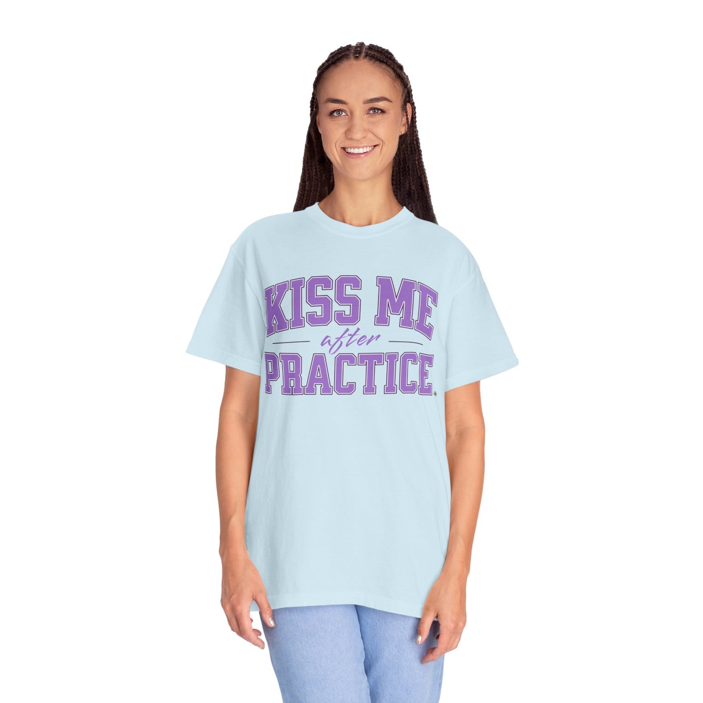 Unisex Tomboy T-shirt - 'Kiss Me after Practice' - Lavender Text