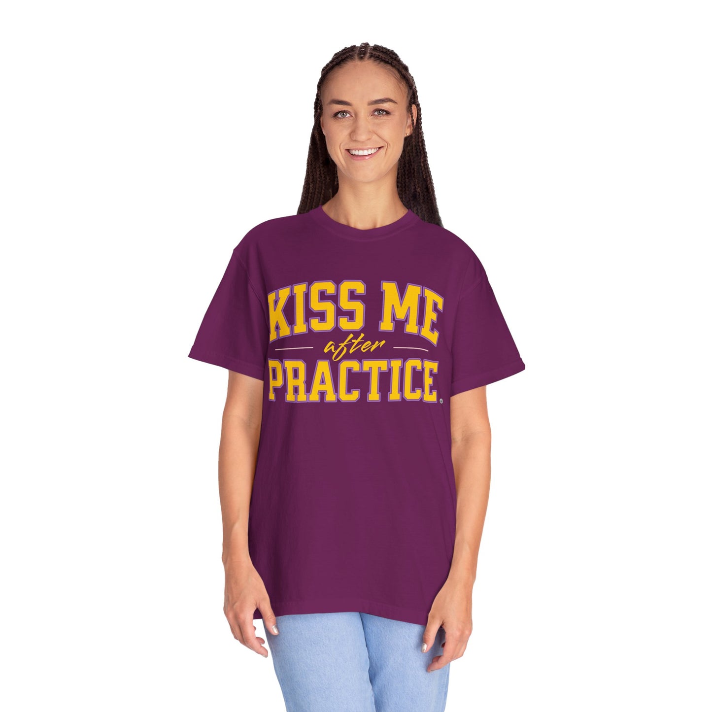 Unisex Tomboy T-shirt - 'Kiss Me after Practice' - Yellow Text