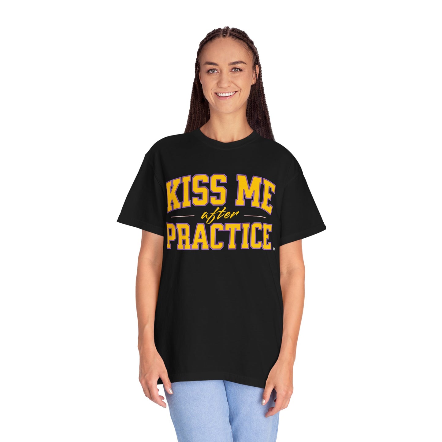 Unisex Tomboy T-shirt - 'Kiss Me after Practice' - Yellow Text