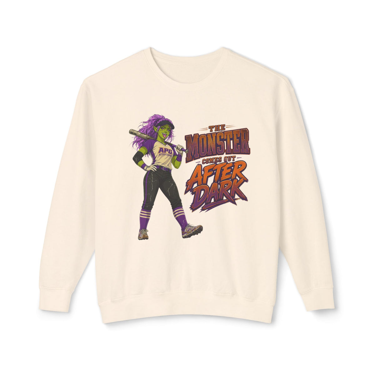 The Monster Comes Out After Dark Softball Sweatshirt