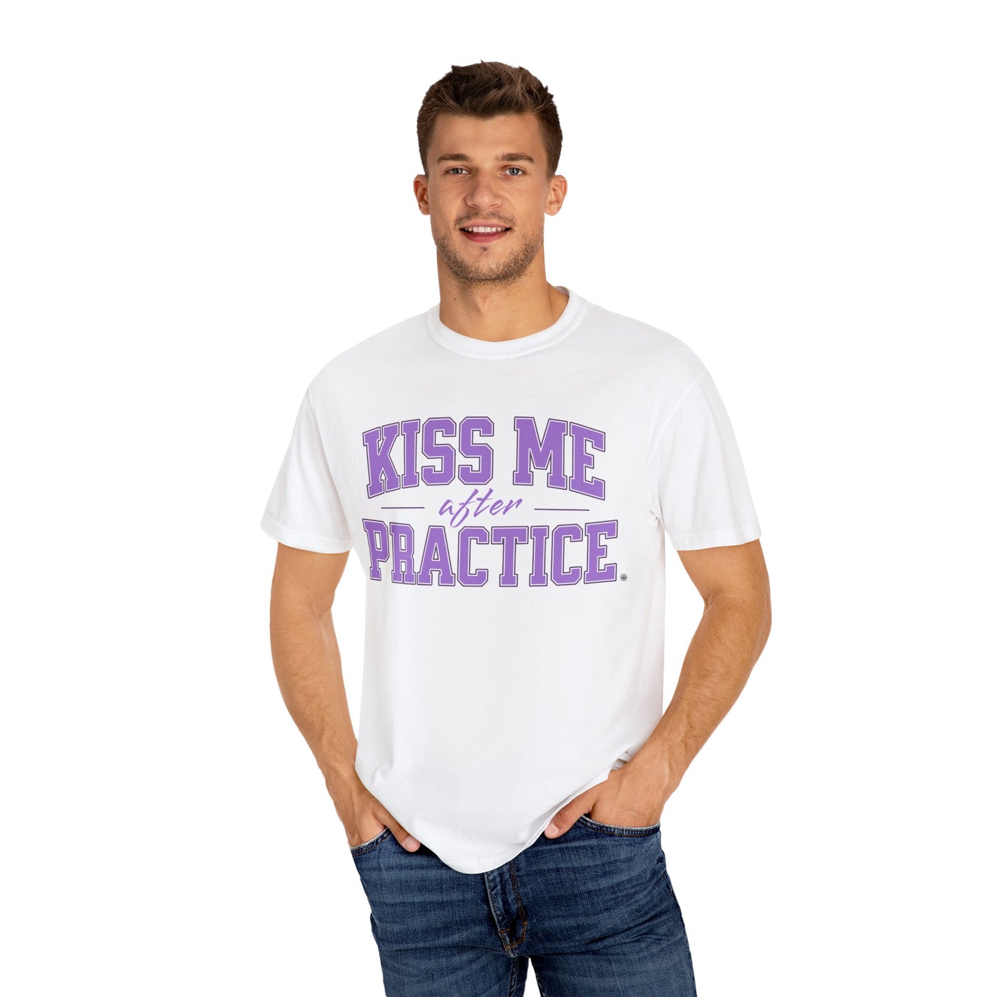 Unisex Tomboy T-shirt - 'Kiss Me after Practice' - Lavender Text