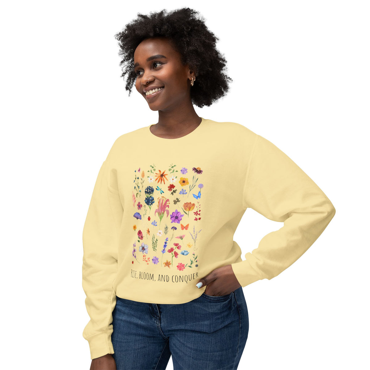 Rise, Bloom & Conquer — Lightweight 100% Cotton Crewneck