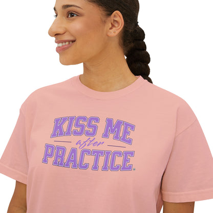 Boxy Tee - Kiss Me After Practice - Lilac Text - Casual Wear, Sleep Tee, Gift for Friends, Birthday, Sporty Style