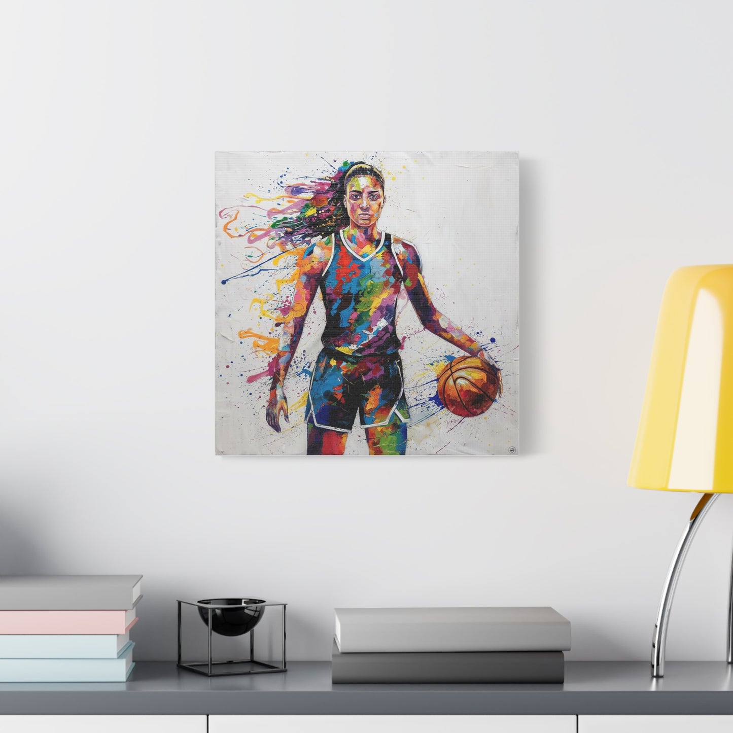 Colorful Female Basketball Player Matte Canvas Wall Art – Stretched Sports Painting