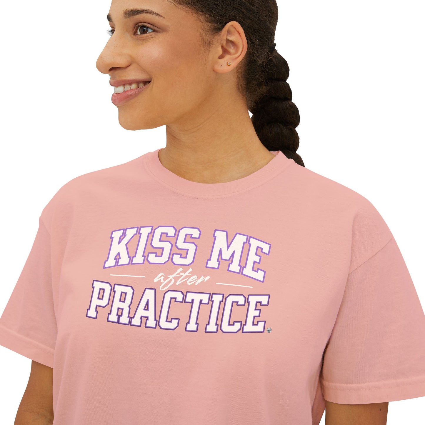 Boxy Tee - Kiss Me After Practice - White Text - Casual Wear, Gift for Friends, Birthday, Sporty Style
