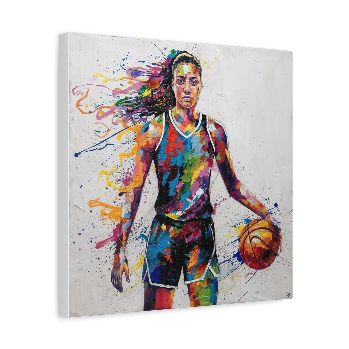 Colorful Female Basketball Player Matte Canvas Wall Art – Stretched Sports Painting