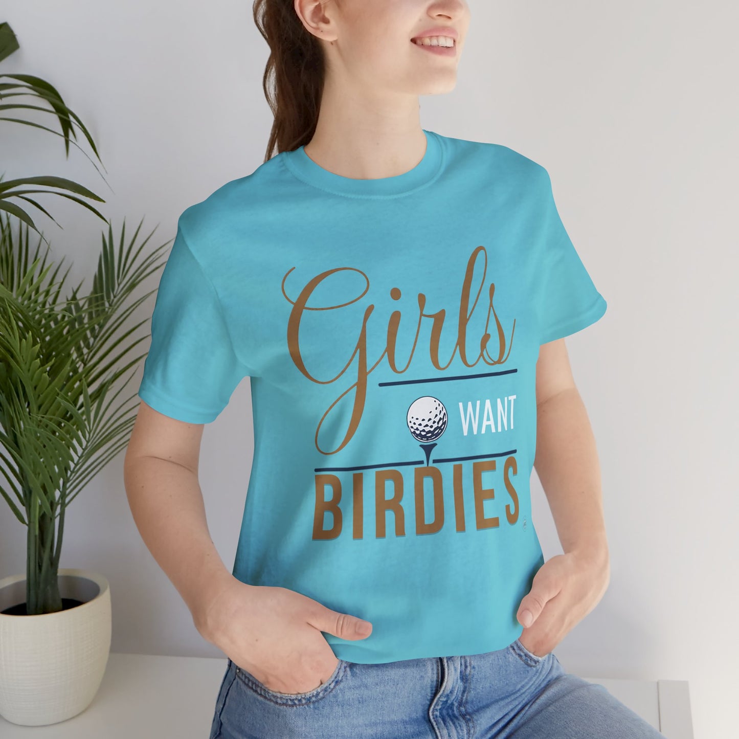 Girls Want Birdies in Gold Golf Tee