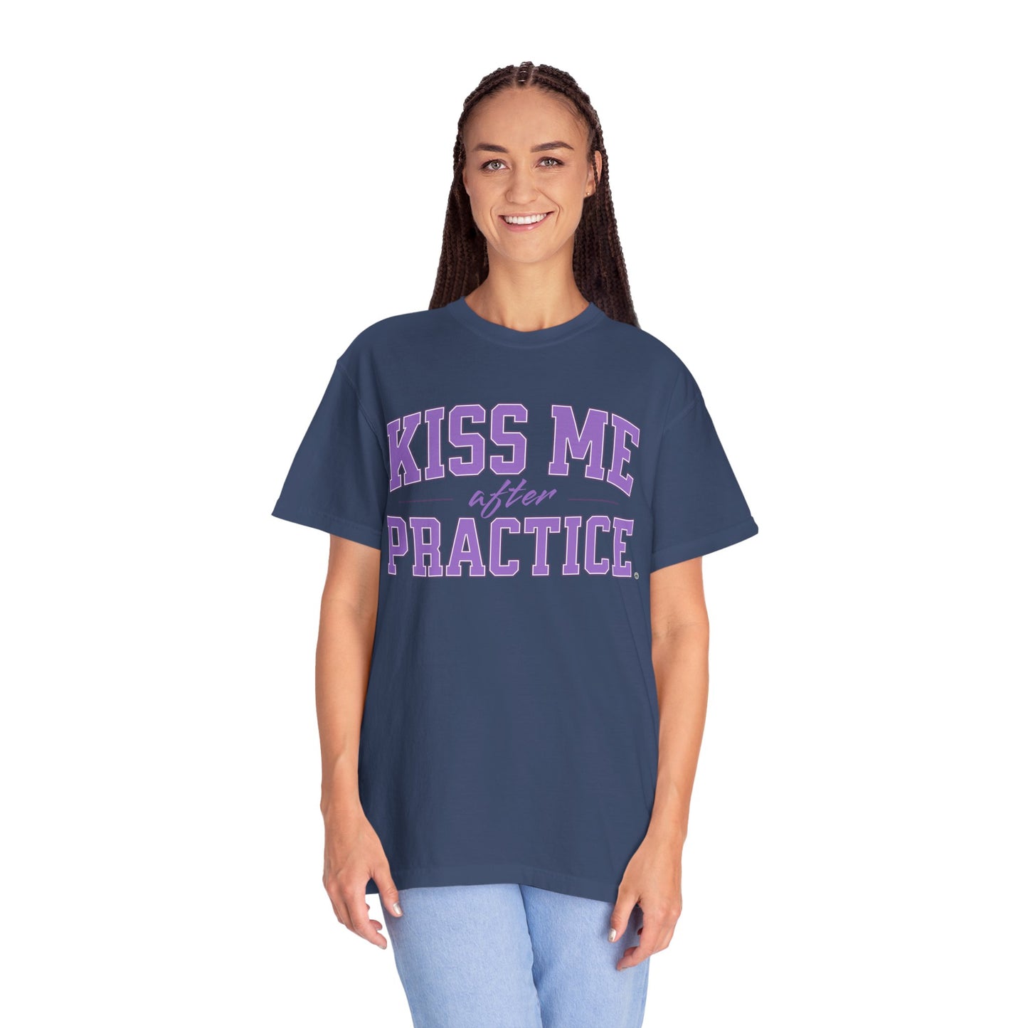 Unisex Tomboy T-shirt - 'Kiss Me after Practice' - Lavender Text