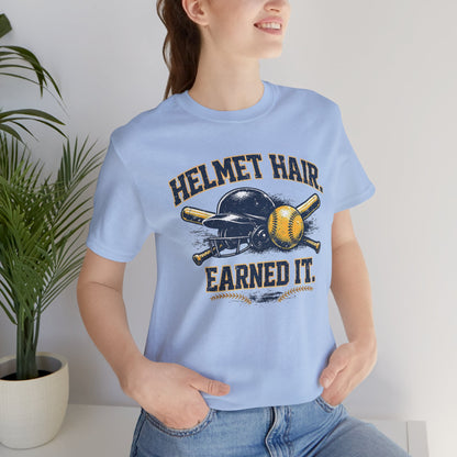 Helmet Hair Earned It Softball Graphic Tee