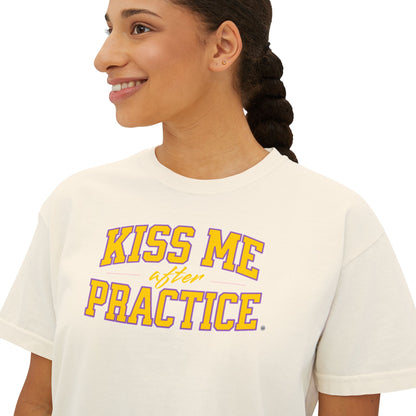 Boxy Tee - Kiss Me After Practice - Yellow Text - Casual Wear, Gift for Friends, Birthday, Sporty Style