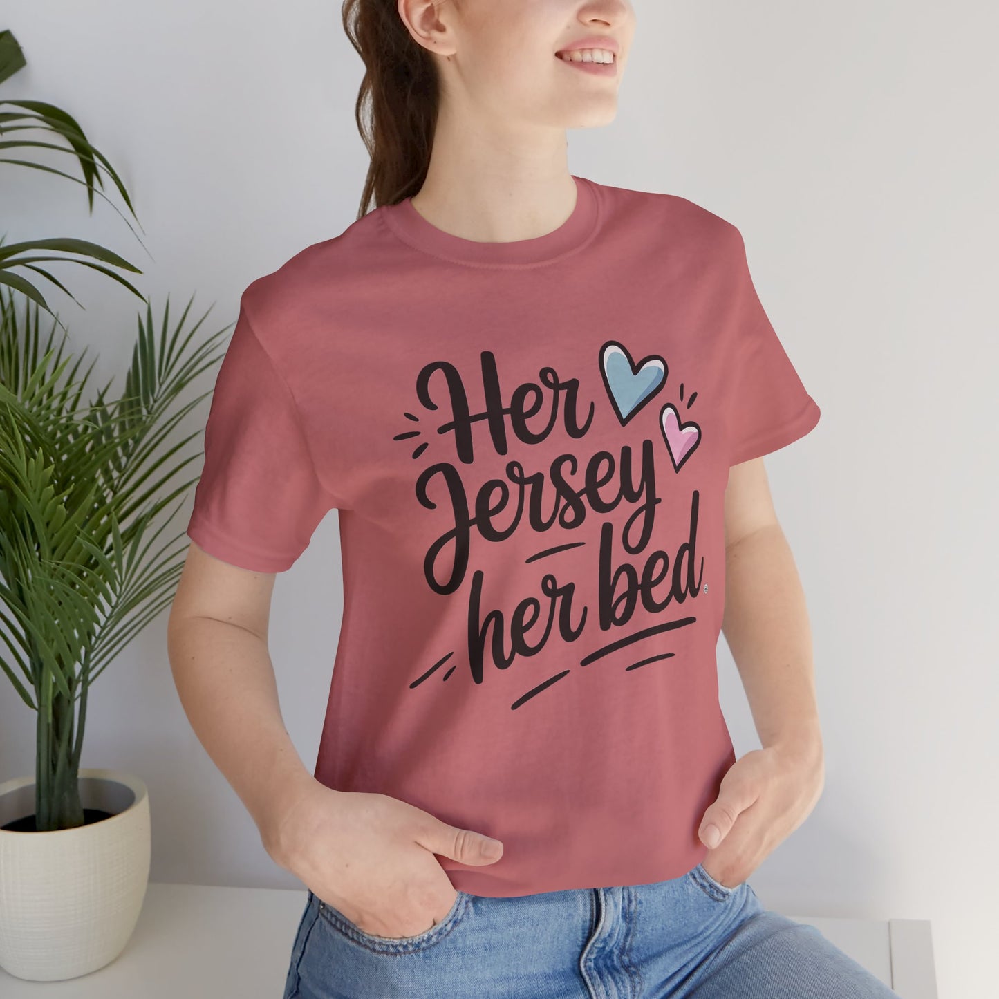Her Jersey, Her Bed – Matching Sapphic Couple Tee