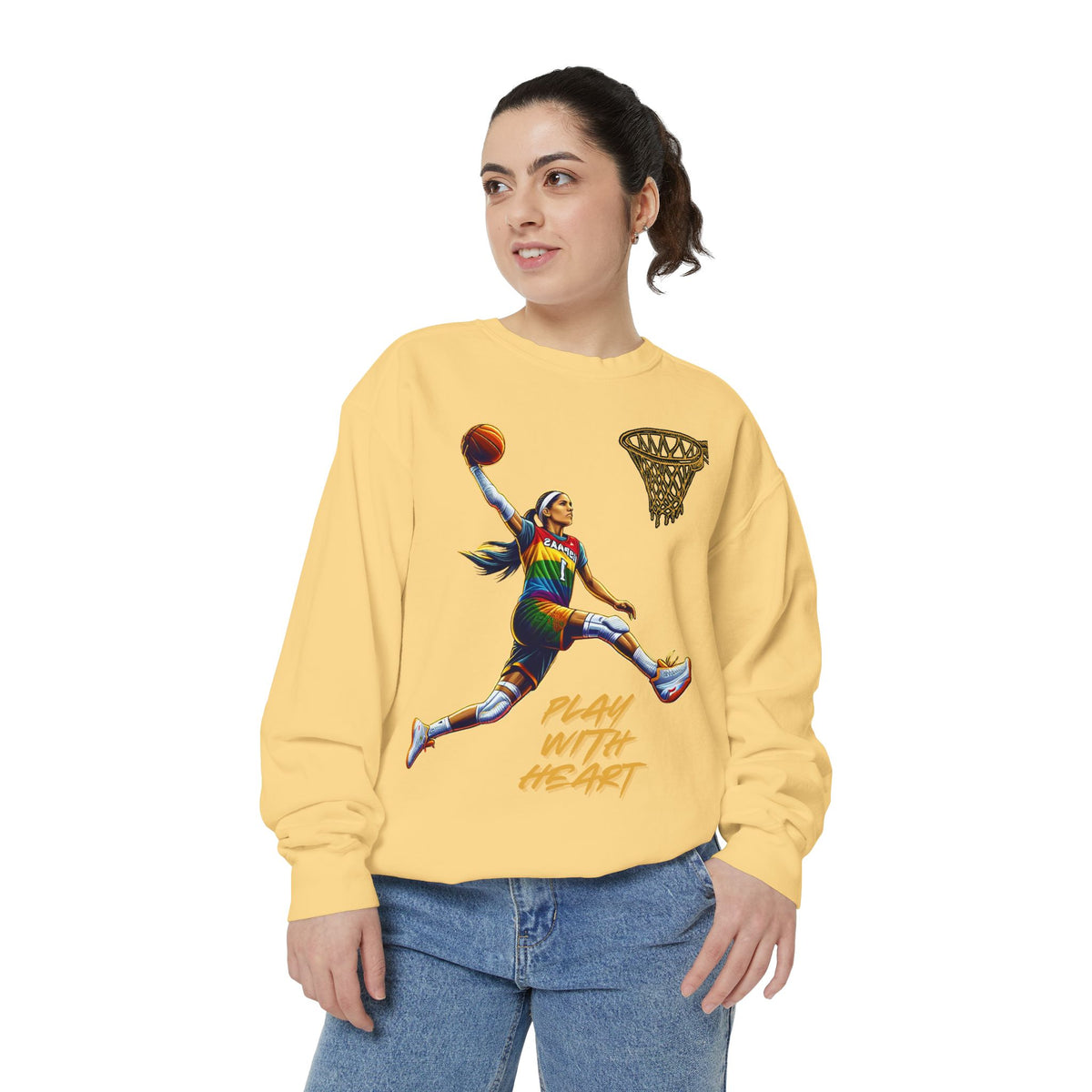 Play With Heart Basketball Crewneck Sweatshirt | Pride Athlete Graphic
