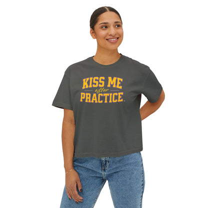 Boxy Tee - Kiss Me After Practice - Yellow Text - Casual Wear, Gift for Friends, Birthday, Sporty Style