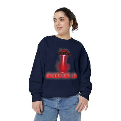 Beam Me Up Crewneck Sweatshirt Retro UFO Graphic