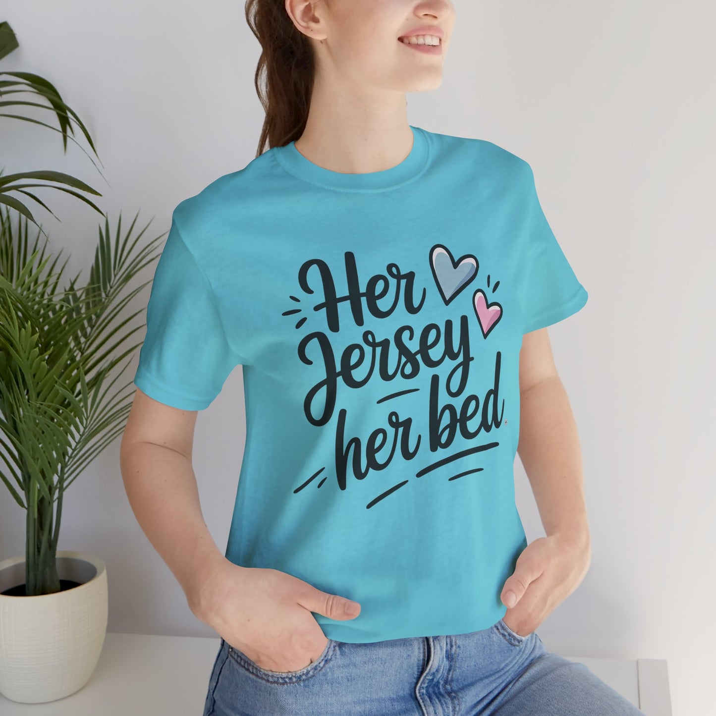 Her Jersey, Her Bed – Matching Sapphic Couple Tee