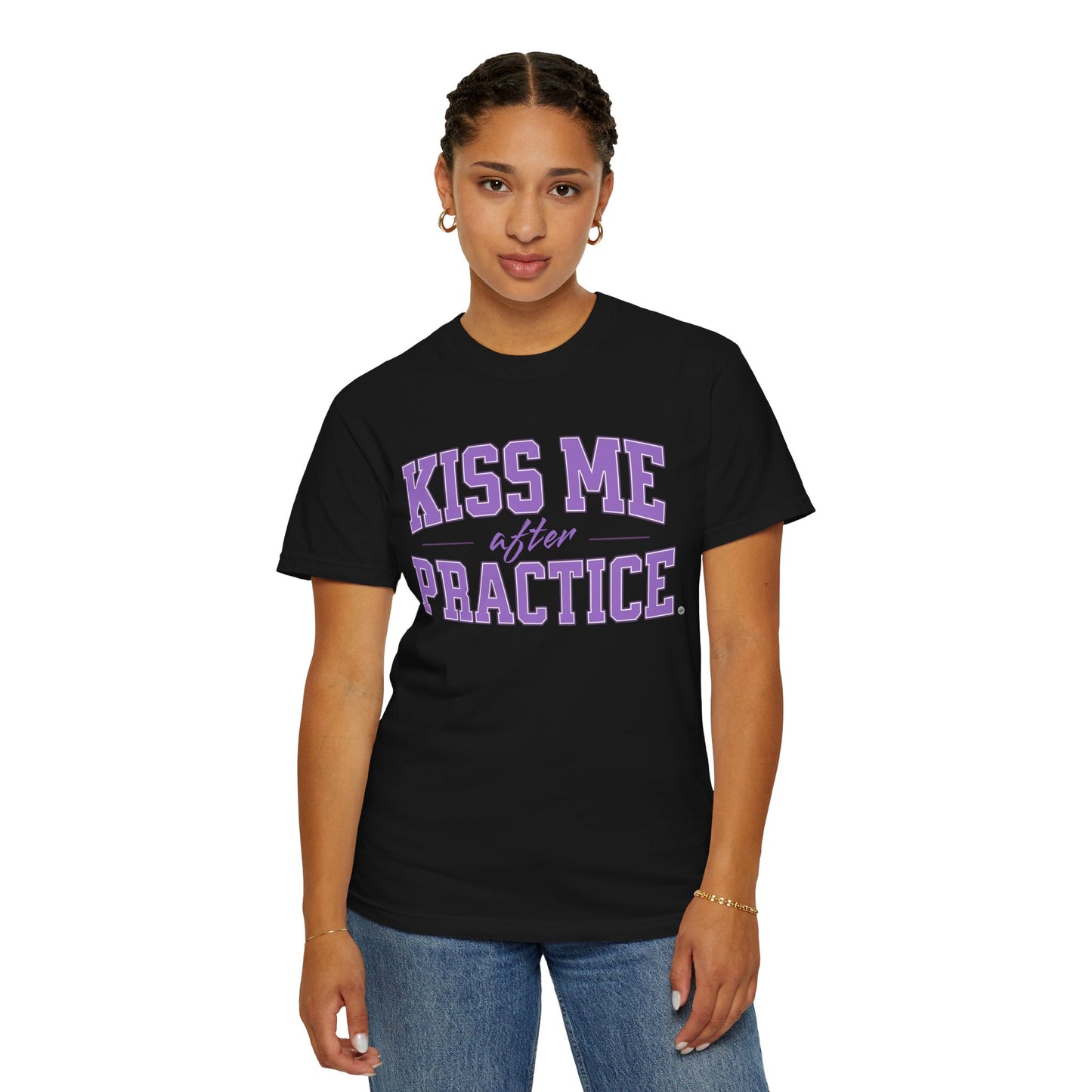 Unisex Tomboy T-shirt - 'Kiss Me after Practice' - Lavender Text