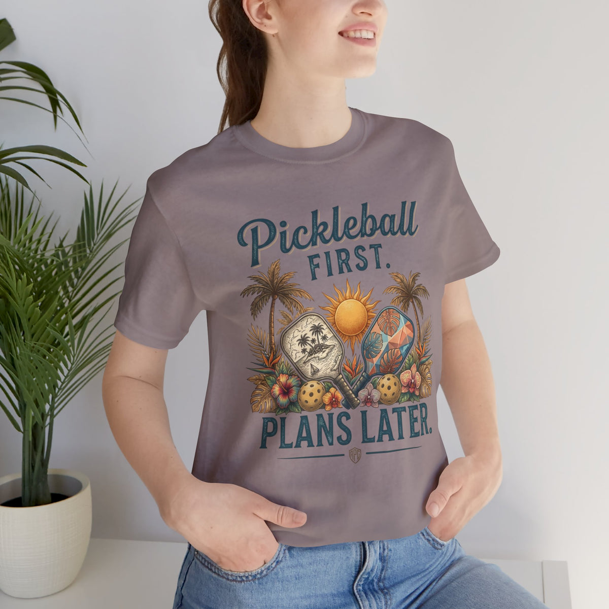 Pickleball First. Plans Later. | Vintage Tropical Pickleball Shirt