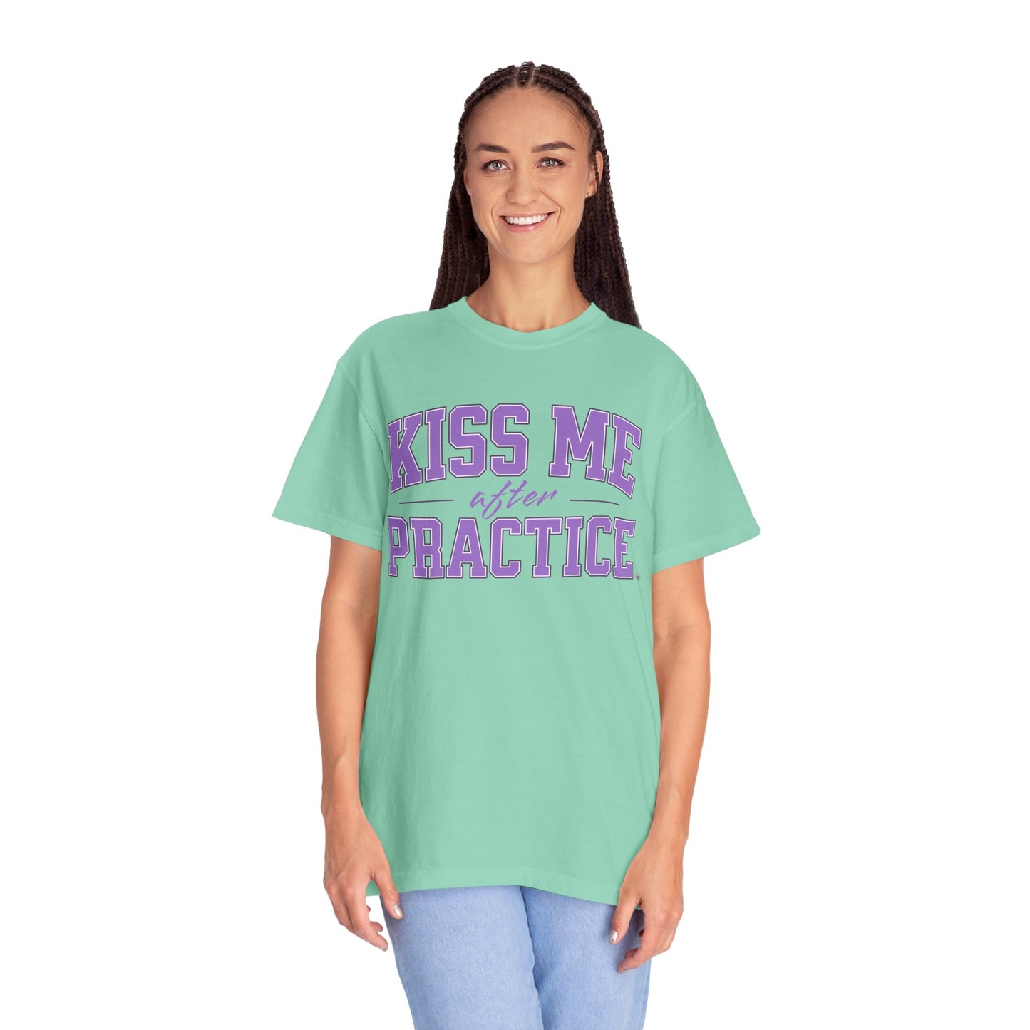 Unisex Tomboy T-shirt - 'Kiss Me after Practice' - Lavender Text