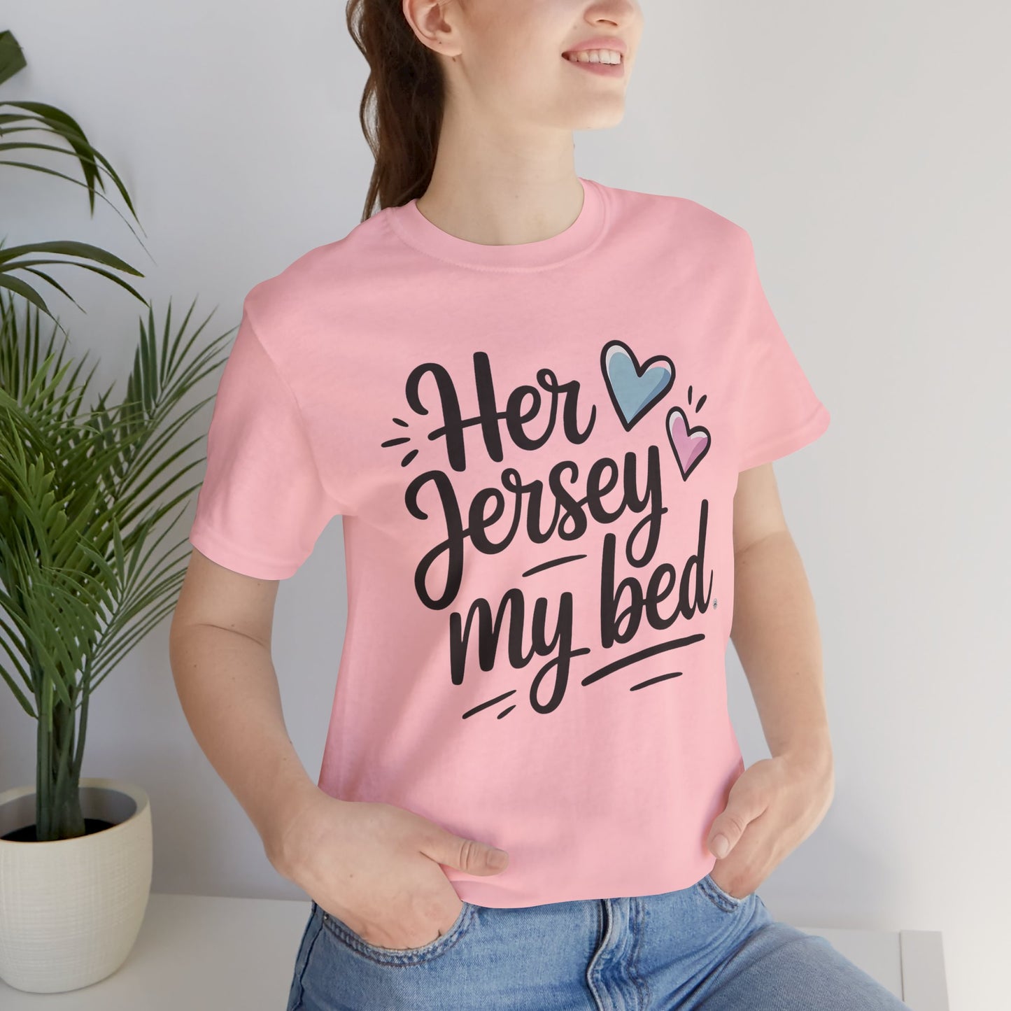 Her Jersey My Bed – Cute Sapphic Script Tee