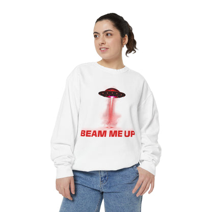 Beam Me Up Crewneck Sweatshirt Retro UFO Graphic