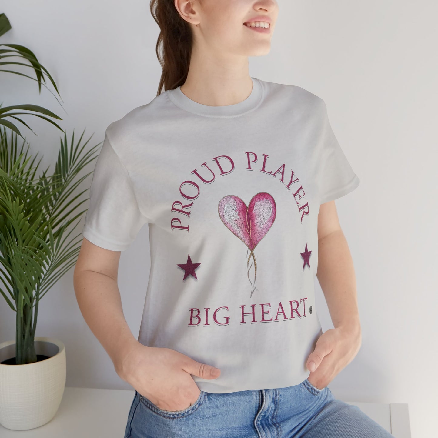 Proud Player Big Heart Tee – (Pink Heart Graphic)