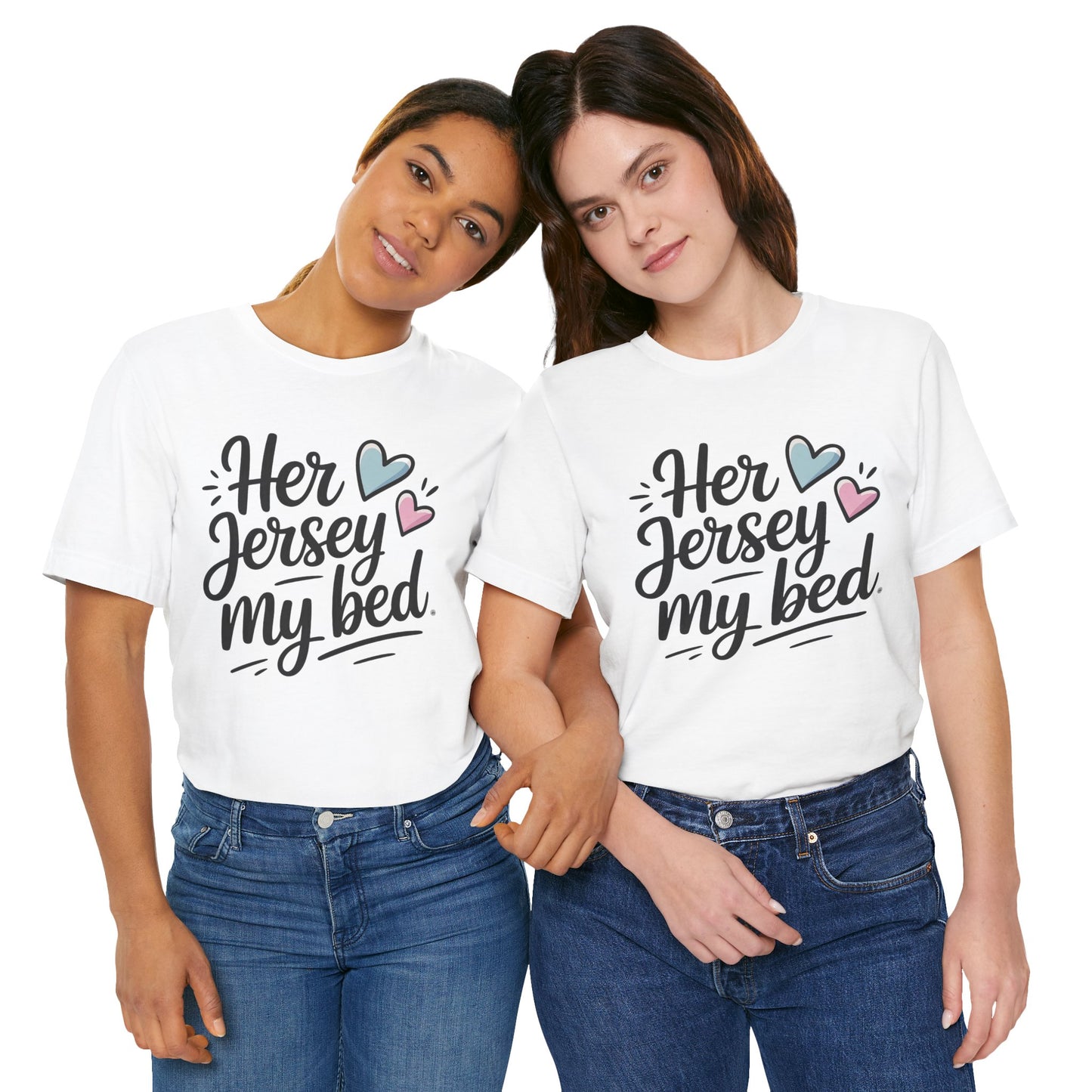 Her Jersey My Bed – Cute Sapphic Script Tee