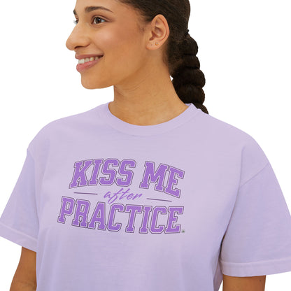 Boxy Tee - Kiss Me After Practice - Lilac Text - Casual Wear, Sleep Tee, Gift for Friends, Birthday, Sporty Style