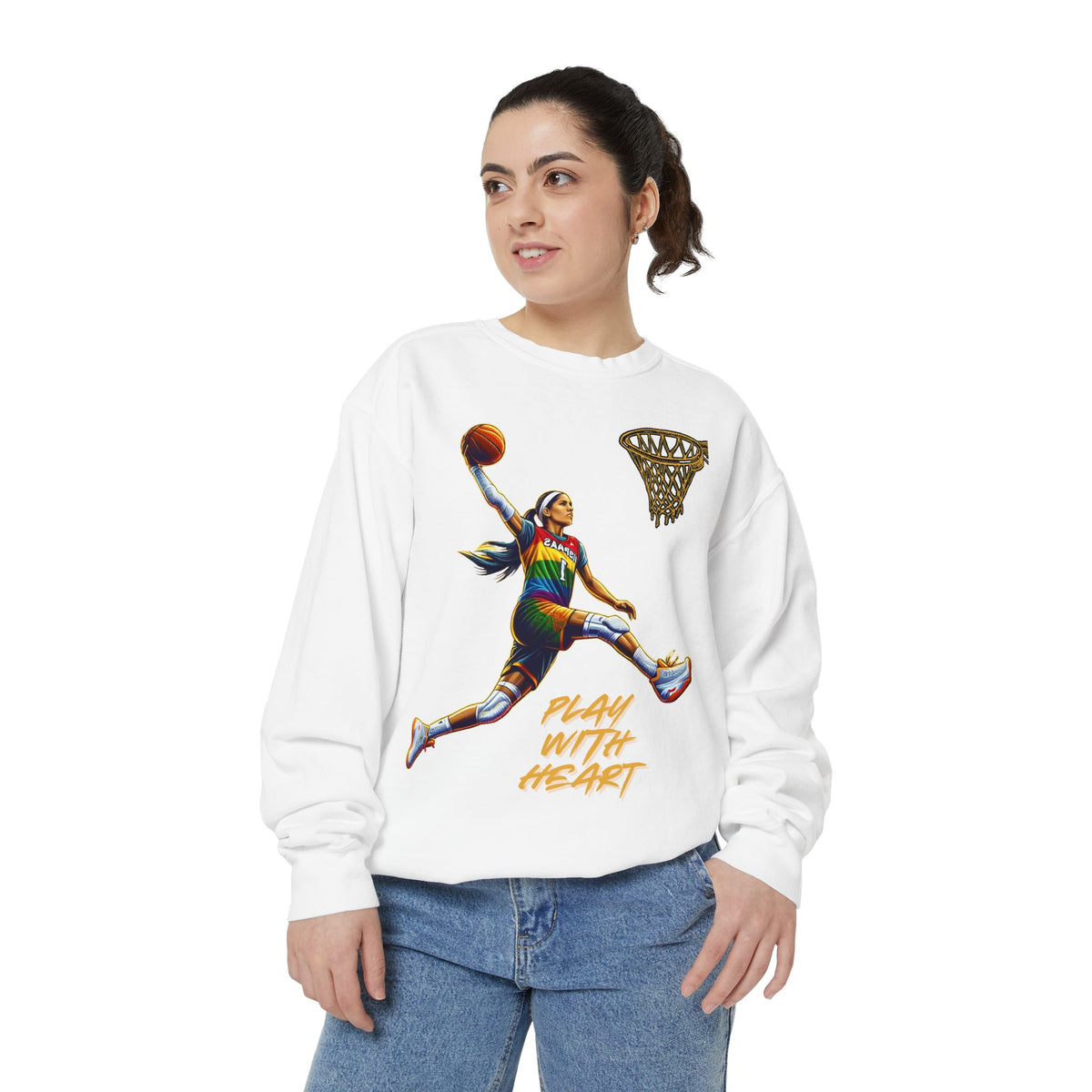 Play With Heart Basketball Crewneck Sweatshirt | Pride Athlete Graphic