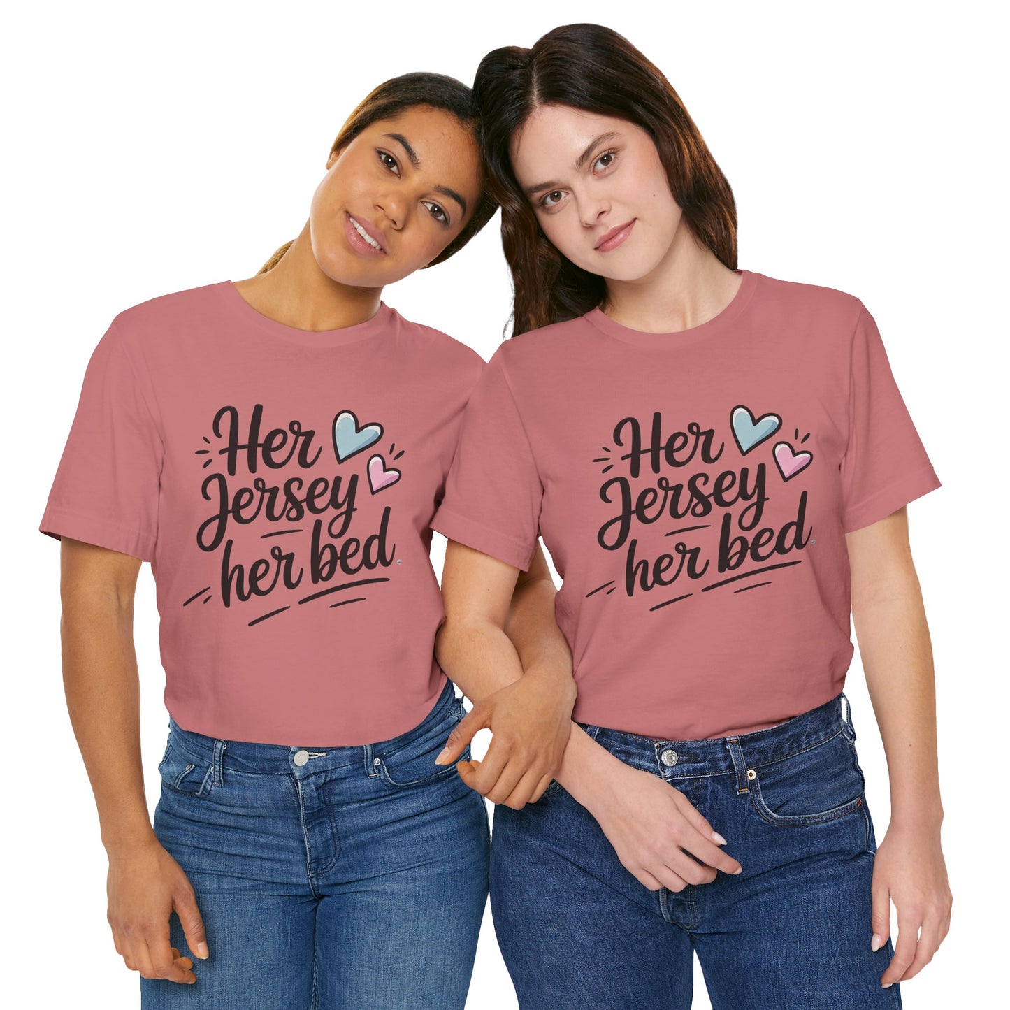 Her Jersey, Her Bed – Matching Sapphic Couple Tee